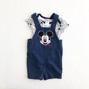 Disney baby Mickey Mouse Shortalls set EUC 3-6m